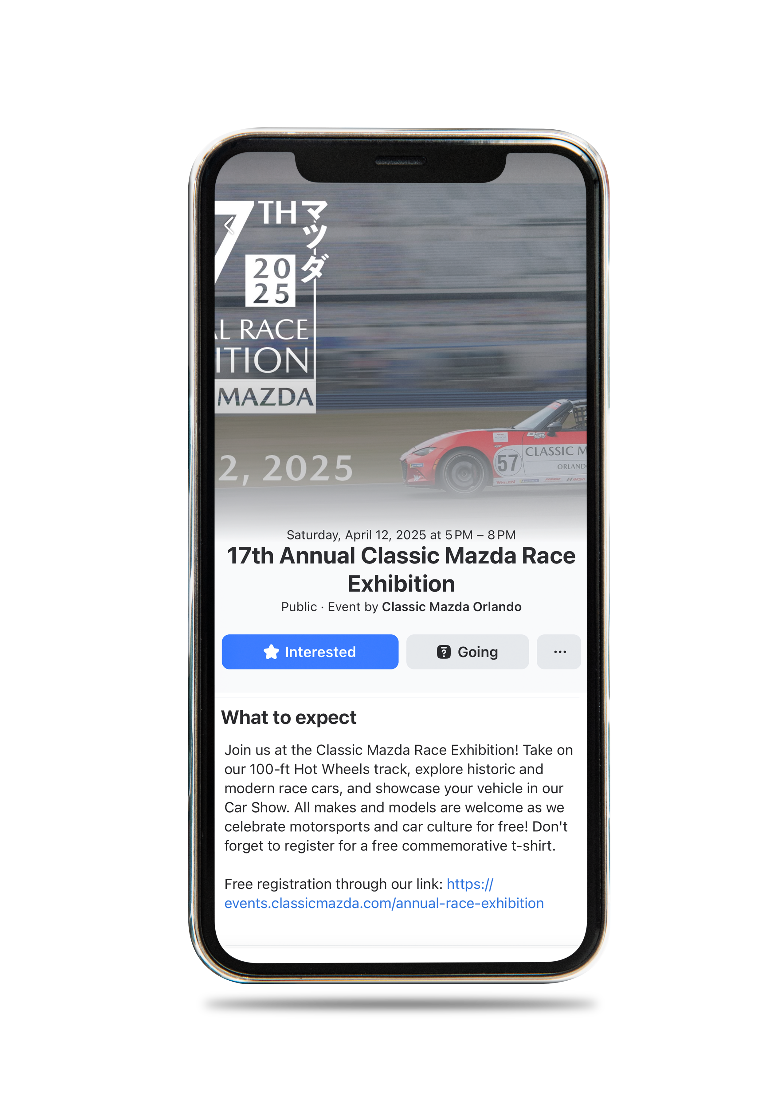 17th Annual Classic Mazda Race Exhibition phone mockup